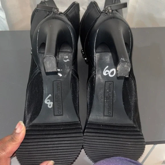Karl Lagerfeld Black Peep-Toe Ankle Boots 8.5 - Picture 10 of 10